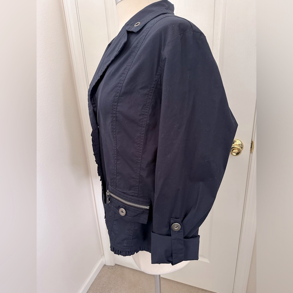 Anthropologie CocoYClub Lightweight Navy Jacket Ruffle Trim Zipper Size XL NWOT - Picture 5 of 13